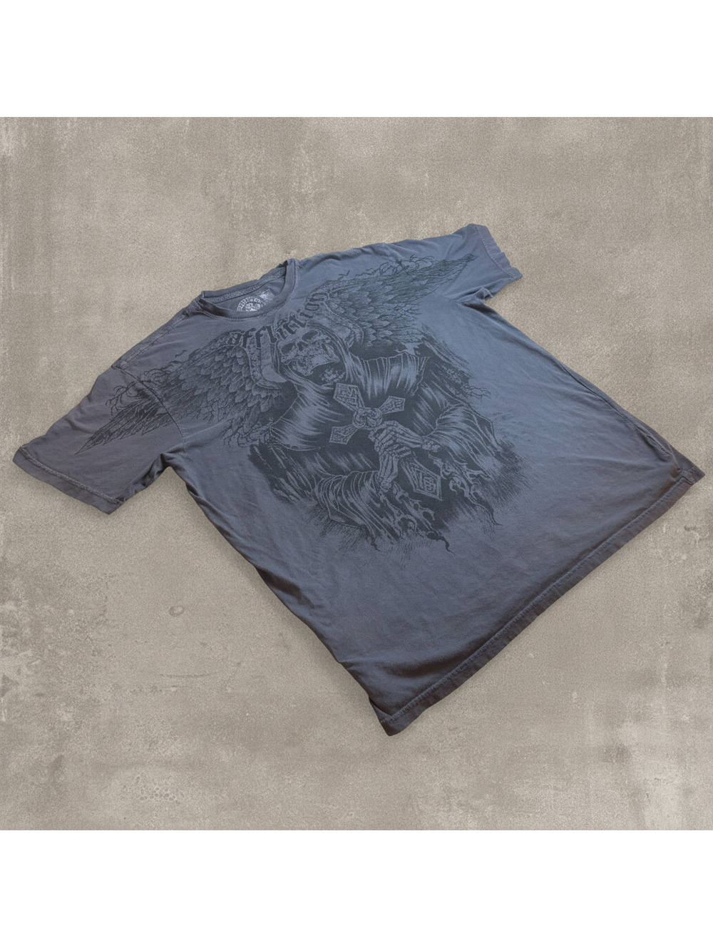 Affliction Mens 3XL Navy Blue Reaper Cross Wings Graphic T-Shirt Y2K MMA Elite